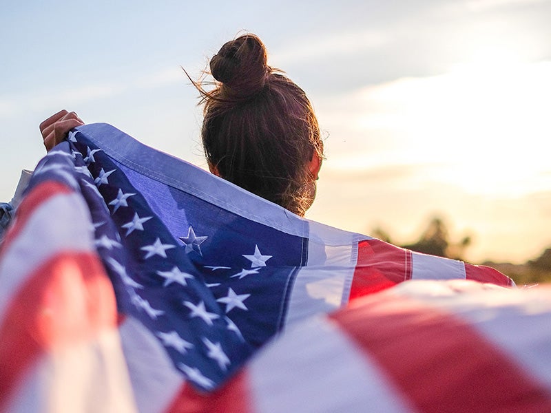 woman with american flag